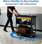 3 Tier Heavy Duty Rolling Tool Cart on Wheels with Drawer & Pegboard, 420Lbs Capacity Mobile Garage Storage Organizer Cart for Mechanics, Workshop