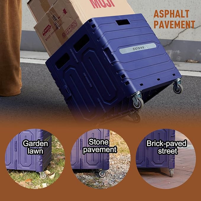 Folding Utility Cart Portable Rolling Crate Handcart Foldable Shopping Trolley Collapsible, with Lid, on Wheels, for Grocery, Garden, Office, Storage, Teacher, Tool (Purple)