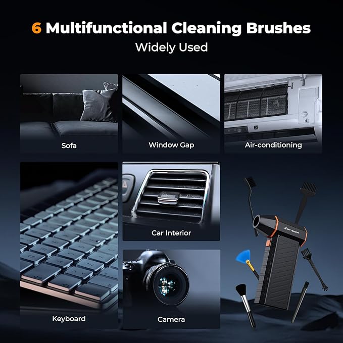 K&F Concept 2-in-1 Magnetic Compressed Air Duster, Electric Air Duster|300000RPM Vacuum Cleaner|3 Gear|Super Wind Power|Rechargeable Brushless Motor|for Computer, Keyboard, Car, Home,Outdoor Cleaning
