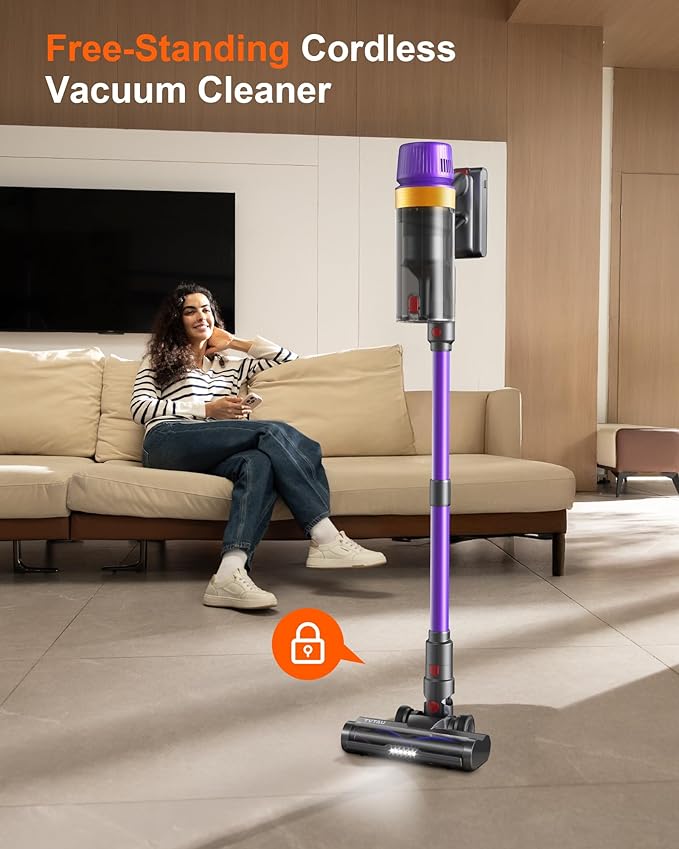 Cordless Vacuum Cleaner, 580W 50KPA 70Mins Upgraded Stick Vacuum Cleaners for Home, Wireless Vacumm with Self-Standing and Touch Screen, Anti-Tangle Brush for Hardwood Floor/Carpet/Pet Hair