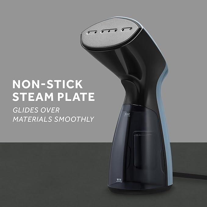 Sunbeam 1000W Compact Handheld Steamer for Clothes, Portable, Travel Steamer, Non-Stick Head, 30s Heat Up, 8 Minutes Continuous Steam, 110ml Water Tank, Bristle Brush, Storage Bag, Blue/Black