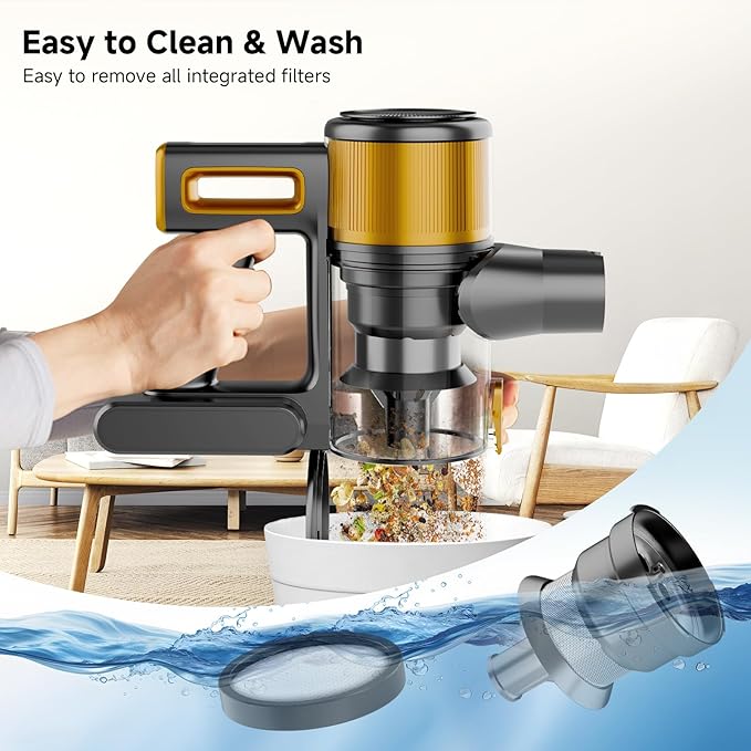 Cordless Vacuum Cleaner,55Mins/Powerful Vacuum Cleaners for Home,Stick Vacuums with 8 in 1,Touch Screen,LED Headlights, Anti-Tangle,Rechargeable,Lightweight for Carpet,Hard Floor, Pet Hair,Gold