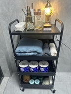 Stable 4 Tier Rolling Metal Storage Organizer, Heavy Duty Kitchen Rolling Cart, Metal Top Vegetable Storage Cart with Wheels for Kitchen Pantry Utility Use (Black)