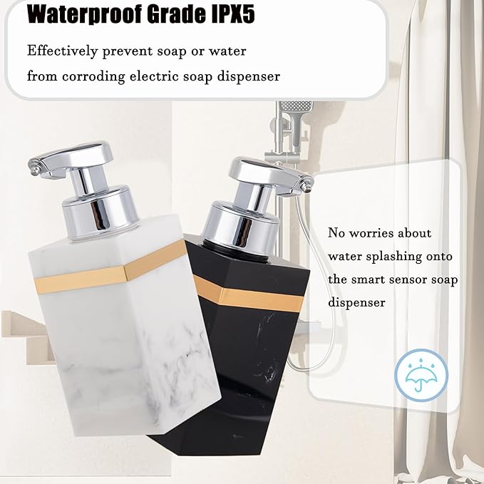 Automatic Soap Dispenser, Touchless Smart Foam Soap Dispenser, USB Rechargeable, 7.6oz / 225ml, Dish Soap Dispenser for Bathroom, Kitchen, Hotel - Black & Gold