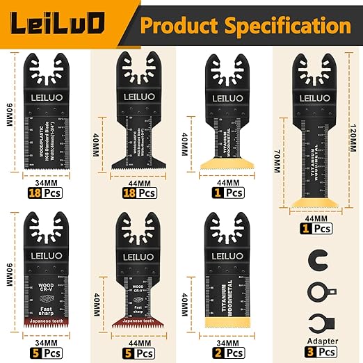 LEILUO 50 Pcs Multitool Blade for Wood Nails Drywall Titanium Oscillating Saw Blades Japanese Tooth Oscillating Tool Accessories with Storage Bag Compatible with DeWalt Makita Dremel and More