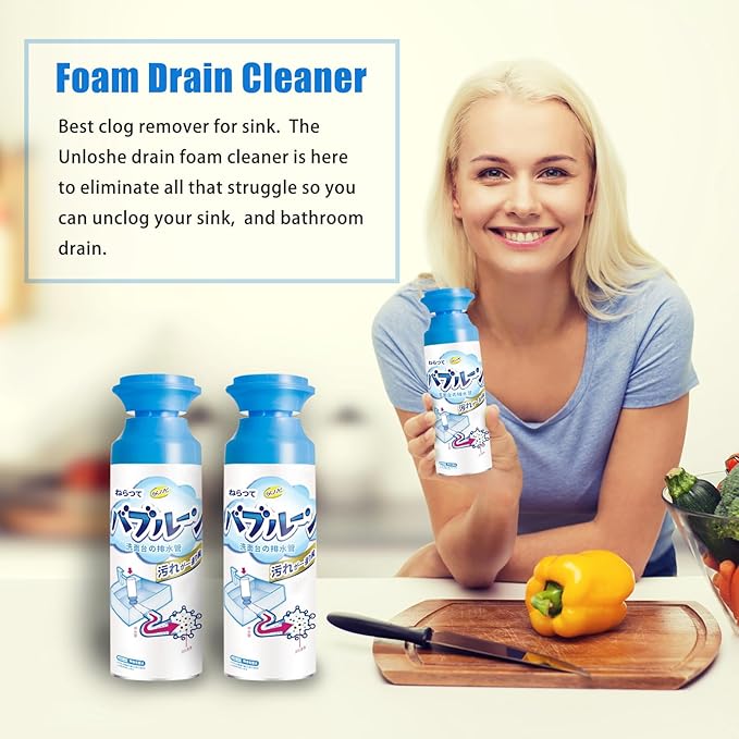 Foam Drain Cleaner, Drain Foam Cleaner, Powerful Foaming Sink Drain Cleaner, Liquid Hair Drain Clog Remover for Kitchen Drain, Sinks, Tubs (2 PCS)