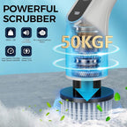 Electric Spin Scrubber, Shower Cleaning Brush with 8 Replaceable Brush Heads, IPX7 Waterproof & 50KGF High-Torque Motor, Adjustable Long Handle, for Bathroom, Kitchen, Tile & Floor Cleaning