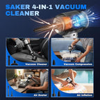 Saker Car Vacuum Portable Cordless 20000Pa Suction Power 4 in 1 Handheld Vacuum&Air Duster with LED Light Type-C Charge Portable Mini Vacuums for Car, Home, Office, Pet HL157 Silver