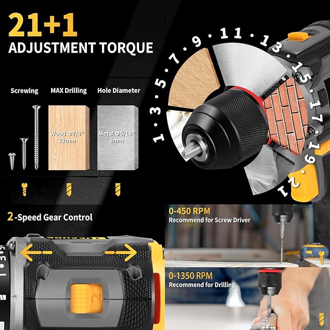 Cordless Drill Tool Set, 18V Brushless Compact Power Drill Kit with 2 Battery, 120 PCS Household Tool Kit with Driver Taladro, Men Electric Taladros Inalámbricos for Daily Home Repair