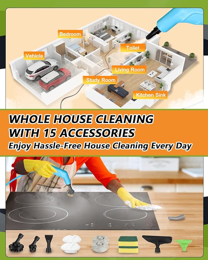 Handheld Steam Cleaner for Home, 10s Heat-Up/2.11 Qt Tank/4.5BAR High Pressure Steamer for Cleaning, 3 Level Pressurized Portable Steam Cleaner Handheld for Car, Grout, Tile, Dirt, Bed Bugs, Blue