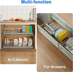 Mustorn 2 Pack Pots and Pans Organizer Under Cabinet, 22" Expandable Food Storage Container Lid Organizers with 9 Adjustable Dividers Pot and Pan Lid Holders Rack Inside Cabinet/Countertop(Gray)