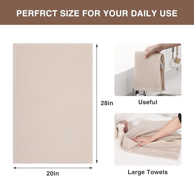 Homaxy 100% Cotton Oversized Waffle Weave Kitchen Dish Towels, Ultra Soft Absorbent Quick Drying Cleaning Towel, 20 x 28 Inches, 4-Pack, Beige