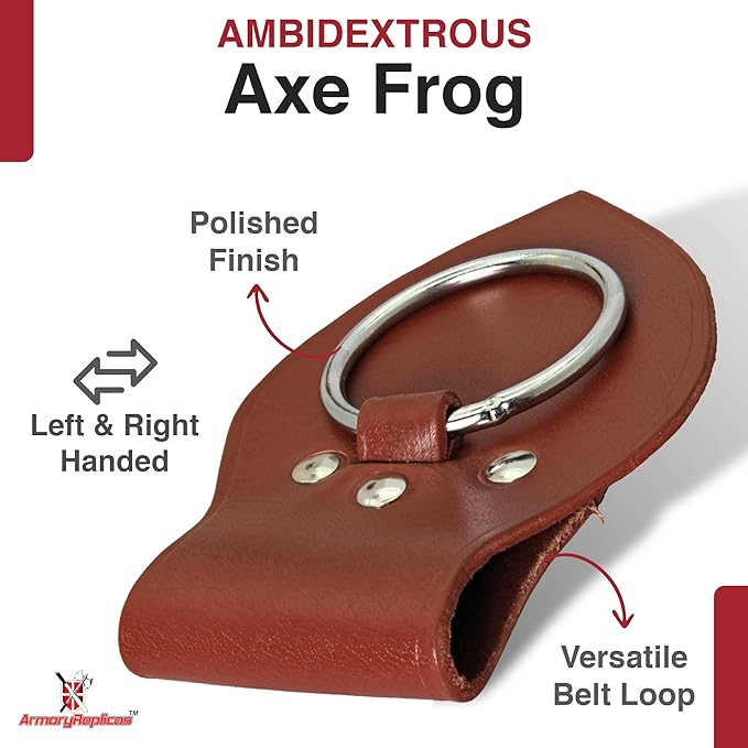 Armory Replicas - Genuine Rawhide Leather Universal Axe Frog - Medieval Hand Crafted O-Ring Funcitonal Outdoor Costume LARP Weapon Holder
