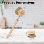 Bamboo Dish Scrubber - Hard Bristles, Natural Dish Brush with Handle, Compostable & Sustainable, Kitchen Scrub Brush for Cleaning Pot Bowl and Sink