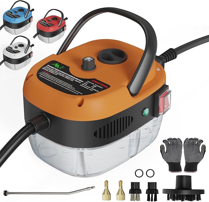 Handheld Steam Cleaner, 2500W Hand-Held High Pressure Portable Cleaning Machine with 3 Brush, High Temperature Steamer for Home Use, Kitchen, Furniture, Bathroom, Car (Orange)