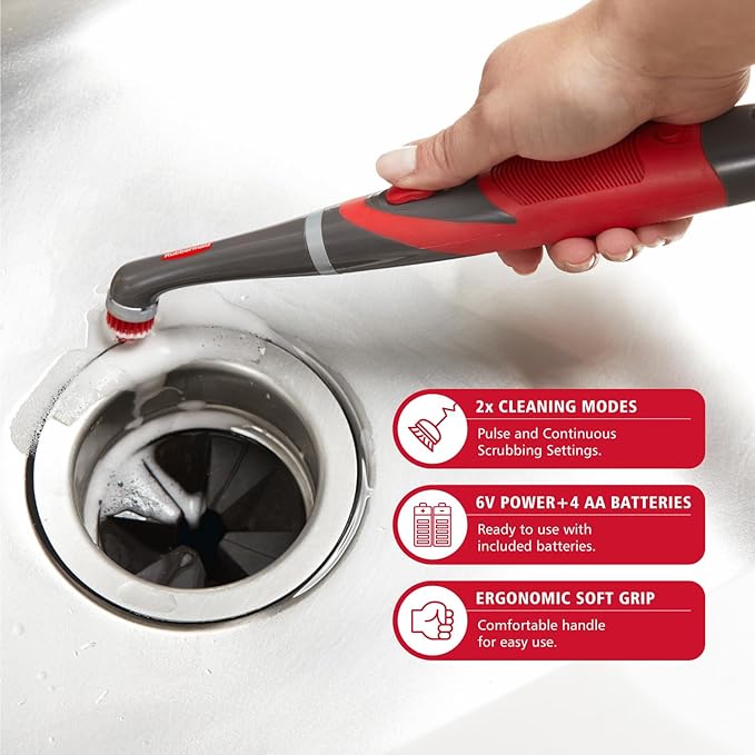 Rubbermaid Reveal Power Scrubber with Multi-Purpose Head, Cordless Electric Battery Powered Scrub Brush, Water Resistant, for Home/Kitchen/Bathroom/Grout/Tile/Shower/Tub