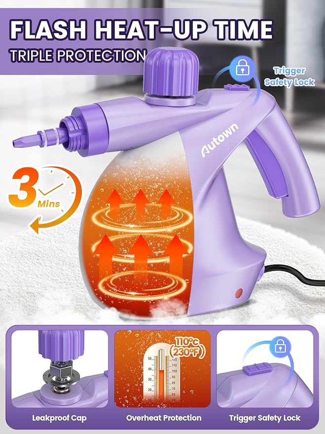 Pressurized Handheld Steam Cleaner with 14 PCS Accessories & Safety Lock, 1200W Multi-Surface Steamer for Cleaning, Chemical-Free Steam Cleaner for Home, Car, Bathroom, Kitchen, Tile & Grout