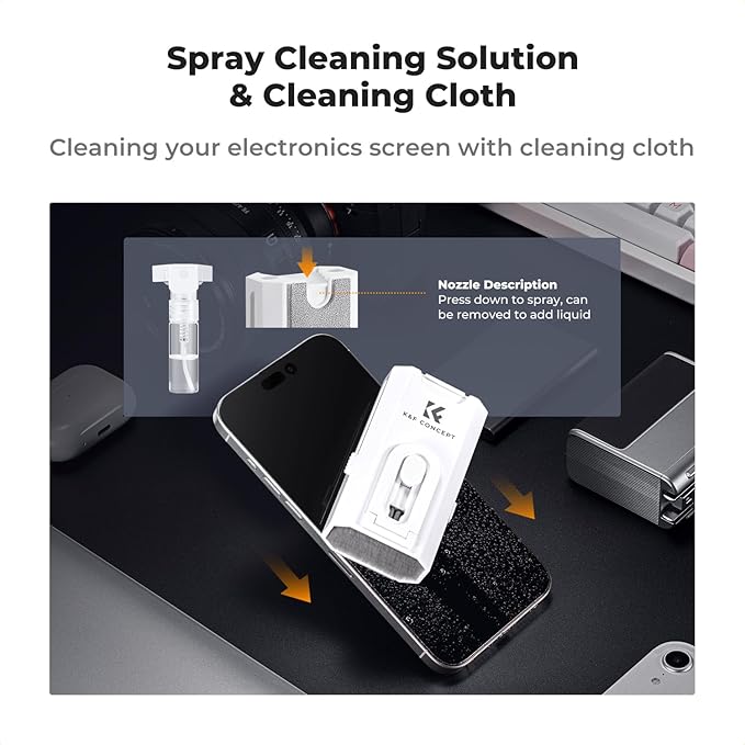 K&F CONCEPT 8-in-1 Electronic Cleaning Kit Keyboard Laptop Cleaner, Multifunctional Cleaning Tool for iPhone AirPo MacBook iPad iwatch,Camera PC Monitor Earbud Tablet,with 5ml Cleaners