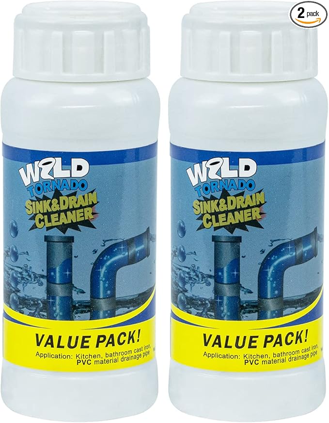 Wild Tornado Pipe Dredge,Powerful Sink Cleaner Powder Fast Foaming for Kitchen Toilet Pipeline Quick Cleaning Tool（2pcs）
