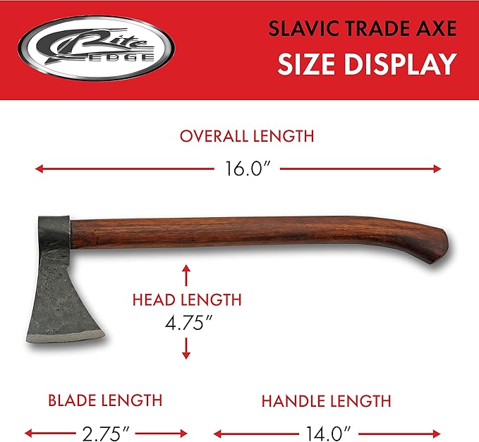 SZCO Supplies 16" Viking Style Hand-Forged Axe - Carbon Steel Blade with Wooden Handle, Medieval Slavic Trade Axe for Chopping, Camping, and Historical Reenactments