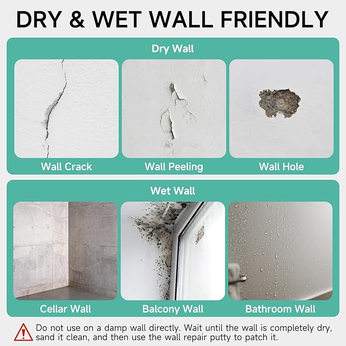 Drywall Repair Kit - 32 OZ Wall Spackle Paste with Self Adhesive Metal Patch, Dryall Repair Patch Kits, White Wall Putty Hole Filler, Quick and Easy Solution for Holes, Cracks and Gaps