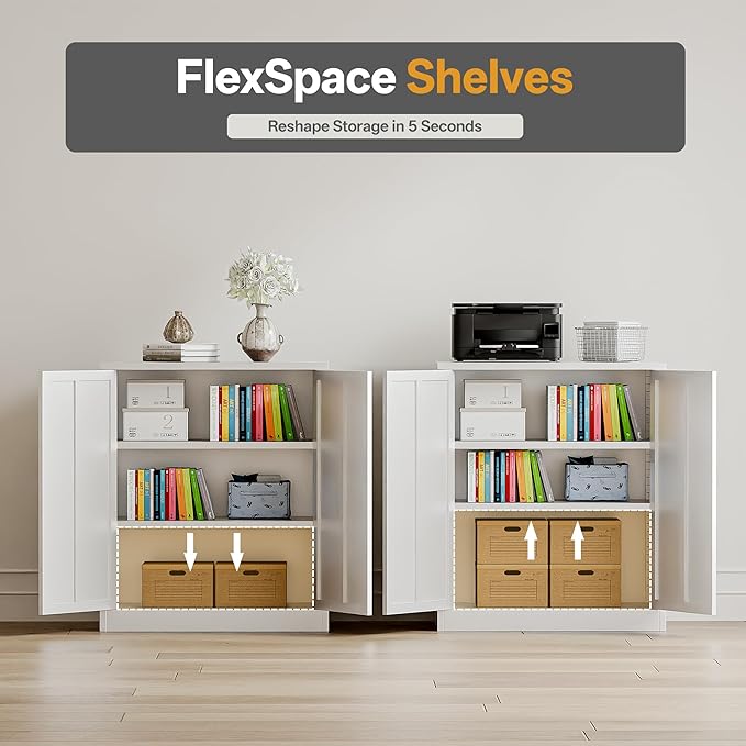 Metal Garage Storage Cabinets，36" Steel File Cabinet with 2 Adjustable Shelves, Lockable Storage Cabinets for Office, Home, Garage, Warehouse 36.2" H x 31.5" W x 15.7" D (White)