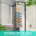 HapiRm Towel Racks for Bathroom Storage - 9 Tier Over The Door & Wall Mount Rolled Towel Storage Organizer Holder with Metal Shelf Basket for Small Bathroom, Camper, Rv - White, Patented