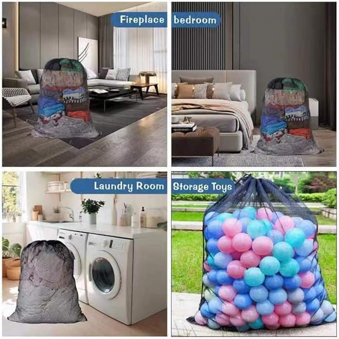 2 Pack Large Mesh Laundry Bag, Heavy Duty Mesh Laundry Bags Drawstring Lockable, 27×36inch Black Laundry Hamper Liner, Machine Washable, for Ball Storage, Travel, Toys, Sports Factories, Dorms