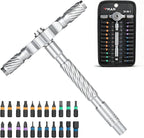 VMAN Ratchet Magnetic Screwdriver Set, 24 in 1 S2 Steel Bits and Head-tail Drive T-Handle, DIY Combination Flexible Shaft for Furniture Assembly, Electrical Appliance Repair, Bicycle Tools