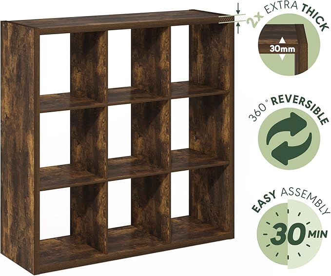 Furinno Cubicle Open Back Decorative Cube Storage Organizer, 9-Cube, Amber Pine