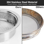 Stainless Steel Garden Sieve & Soil Sifter Tool - 9.5 Inch Stackable Sifting Pan with 3 Mesh Sizes (0.043"/0.133"/0.204") for Sand, Bonsai Soil - Includes Mini Shovels & Scoop (1 Pack)