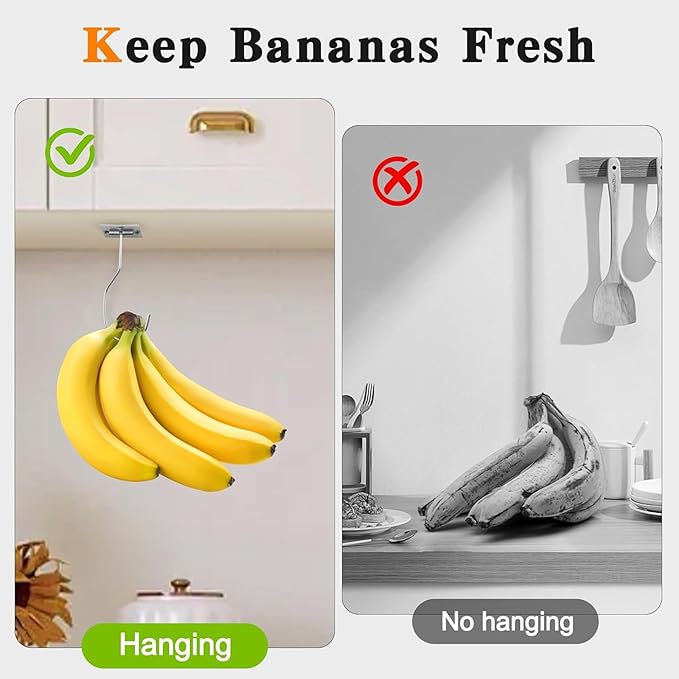 Self-Adhesive Banana Hooks, Foldable Magnetic Hanger Under Cabinet, Sturdy Metal Banana Holder for Kitchen, Space-Saving Design to Keep Bananas Fresh 1 Pieces Silver