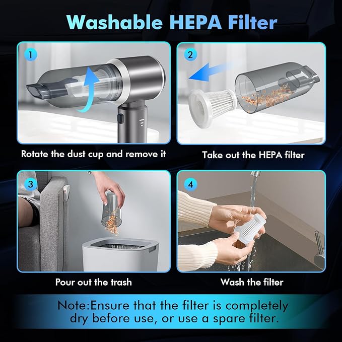 80,000RPM Cordless Car Vacuum & Air Duster 4-in-1 High Power 20000PA Handheld Blower/Pump with Brushless Motor, LED Power Display, 3 Speed for Home/Camping/Pet Hair (Silver)