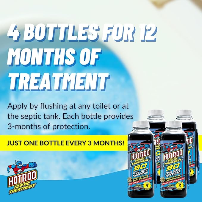 Hotrod Septic Tank Treatment - 12 Month Supply Extends Septic System Life and Prevents Costly Repairs - Industrial Grade - Easy to Use (12 Month, 4.00, Count)