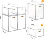 4 Pack Stackable Clear Acrylic Storage Drawers with Golden Handles, Plastic Drawer Organizers for Makeup, Kitchen, Bathroom, Office, Under Sink & Cabinet Organization