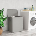 Lifewit Double Laundry Hamper with Lid and Removable Laundry Bags, Large Collapsible 2 Dividers Dirty Clothes Basket with Handles for Bedroom Laundry Room Closet Bathroom College, 136L Silver Gray