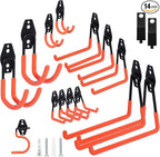 16 Pack Steel Heavy Duty Garage Hooks Storage Hooks with Anti-Slip Coating, Utility Garage Wall Mount Hanger and Organizer for Bikes, Ladder, Rope, Broom, Shovel and Garden Power Tools (16, Orange)
