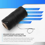 TOOLSSIDE 9-Ply Black 2mm Waxed Twine 1500 Feet/500 Yard Wax Lacing Cord Nylon (210D Polyester) - 160 LBS Tensile Strength Black Twine String for Crafts, 1-Roll