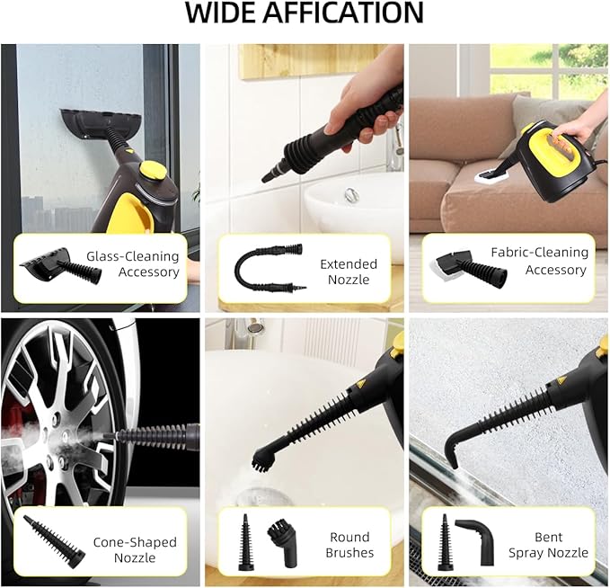 Steam Cleaner, Pressurized Handheld Steam Cleaner for Home 1350W with 10-Piece Accessory Set. 530ML Large Capacity Natural Multipurpose Portable Steamer with Safety Lock for Bathroom, Home.