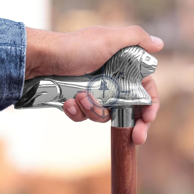 Deluxe Walking Sticks | Rosewood Crafted Cane with Solid Brass Chrome Decorative Bars | Nagina International