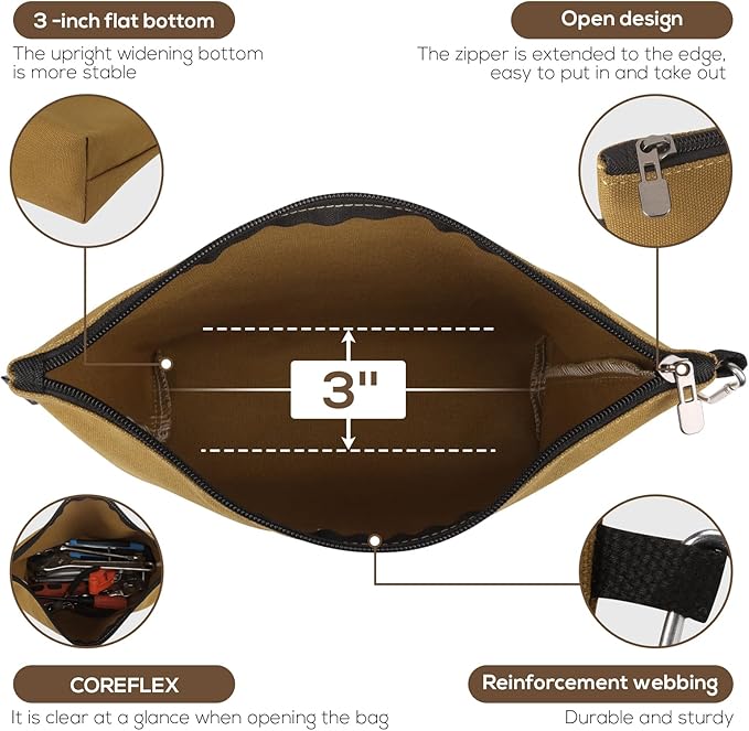 6 Pack Canvas Zipper Tool Bag, Premium Tool Pouches, Multi-Purpose Storage Organizer with Carabiner.
