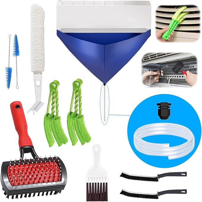 HVAC Duct Cleaning Kit & Mini Split Cleaning Bag - 10 Pcs Air Duct Tool Set for Minisplit, Home Sink & Appliance Grout Cleaning