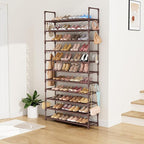 LANTEFUL 11 Tiers Tall Shoe Rack Holds 55 Pairs of Shoes with 18pcs Hooks Sturdy Wide Shoe Organizer Storage Free Standing Metal Shoe Shelf for Closet, Entryway Brown