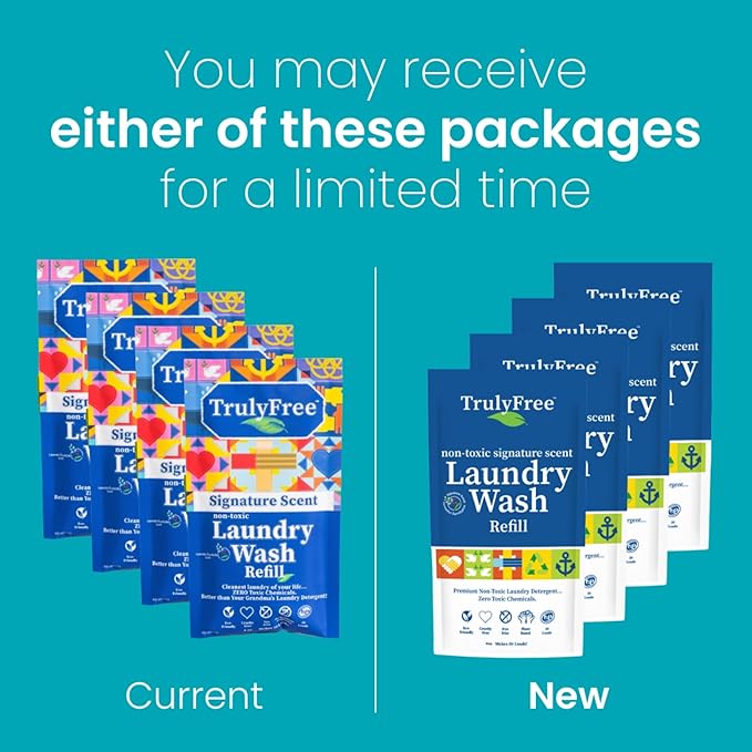 Natural Laundry Detergent for Sensitive Skin | Eco Friendly, Plant Based, Baby Clothes Safe | Clean & Easy Powder to Liquid, 4 Pack Refill Detergent, NO Jug | Signature Scent, 200 Loads