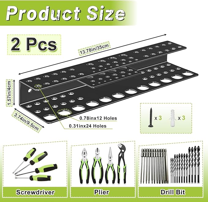 Screwdriver Holder Wall Mount,Heavy Duty Metal Utility Bit Organizer for Screw driver Pliers Drill Bits Small Tools,Screwdriver Organizer Suitable Garages Homes Workshops Sheds (54 holes 2pc)