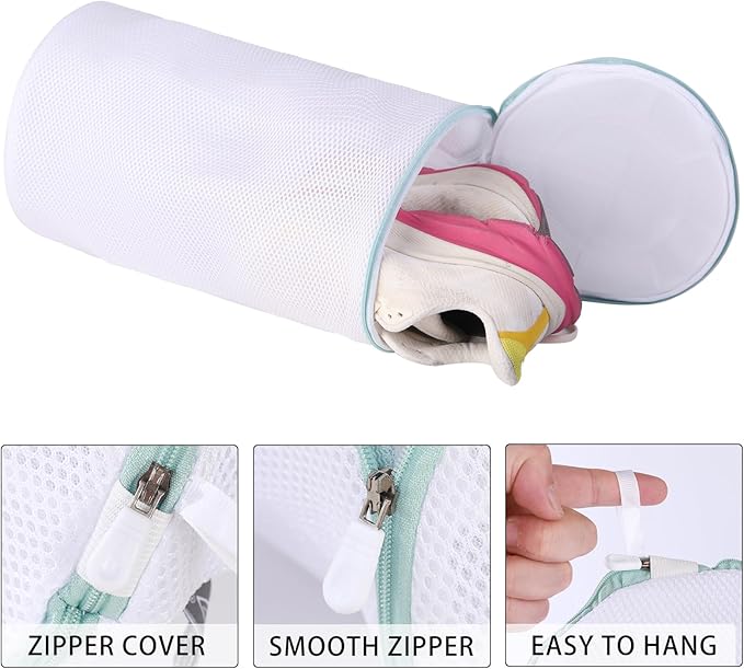 Kimmama Shoe Washing Machine Bag,Laundry Shoes Bags,Sneaker Wash Protector Sack,Sandwish Mesh,White,8x15"