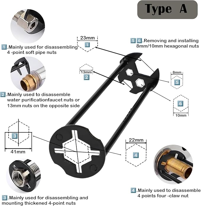 2Pcs Multifunctional Basin Wrench, Universal Under Sink Plumbers Tool, 7 Sizes, Socket Wrench Faucet Tool for Kitchen Home Bathroom