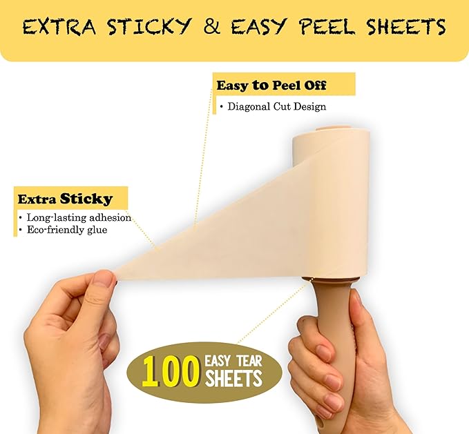 Extra Sticky Lint Roller Refills Only, Total 800 Easy Tear Sheets, Fits Most 3.9"-4" Standard Size Lint Roller with Inner Diameter at 1.5", Works Great On Pet Hair(Pack of 8)