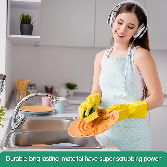 Patelai 100 Pcs Heavy Duty Cleaning Scrub Sponges for Kitchen Abrasive Scrubber Sponge Bulk One Scouring Scrubbing One Absorbent Dish for Washing Dishes Kitchen, Assorted Colors