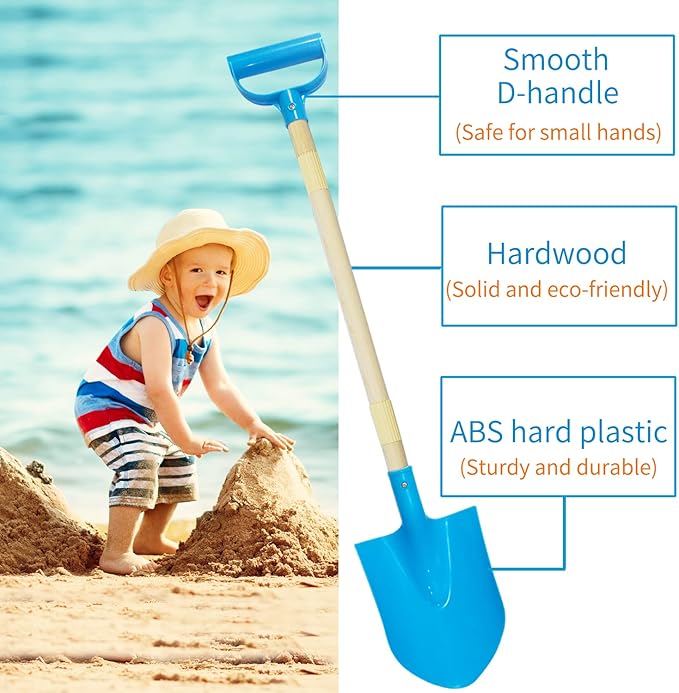 Kids Beach Shovels for Digging Sand, Beach Toys Gifts for Kids 3-10, 31" Long Plastic Shovel Spade & D-Handle, Adjustable Length, 3PACK
